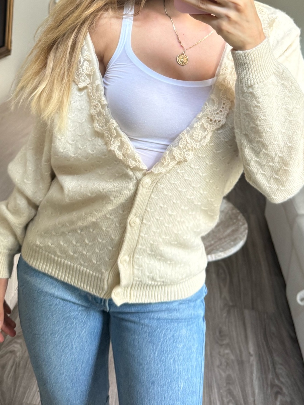 Vintage Bullock’s Country Collections 100% Wool Lace Collar Cardigan S